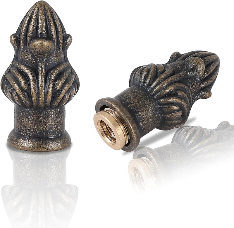 Briglusear 2 Pack Antique Brass Lamp Finial Cap Knob Retro Decoration with Dual-Thread Screw for Lamp Shade,Fit Both 3/8" and 1/4-27 - Image 1